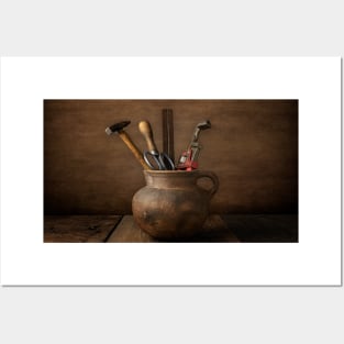 Clay Pot With Tools Posters and Art